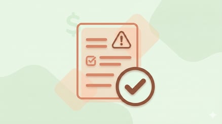 Flat minimal illustration of a hardship warning symbol, financial document, and approval tick representing the KiwiSaver hardship withdrawal process.