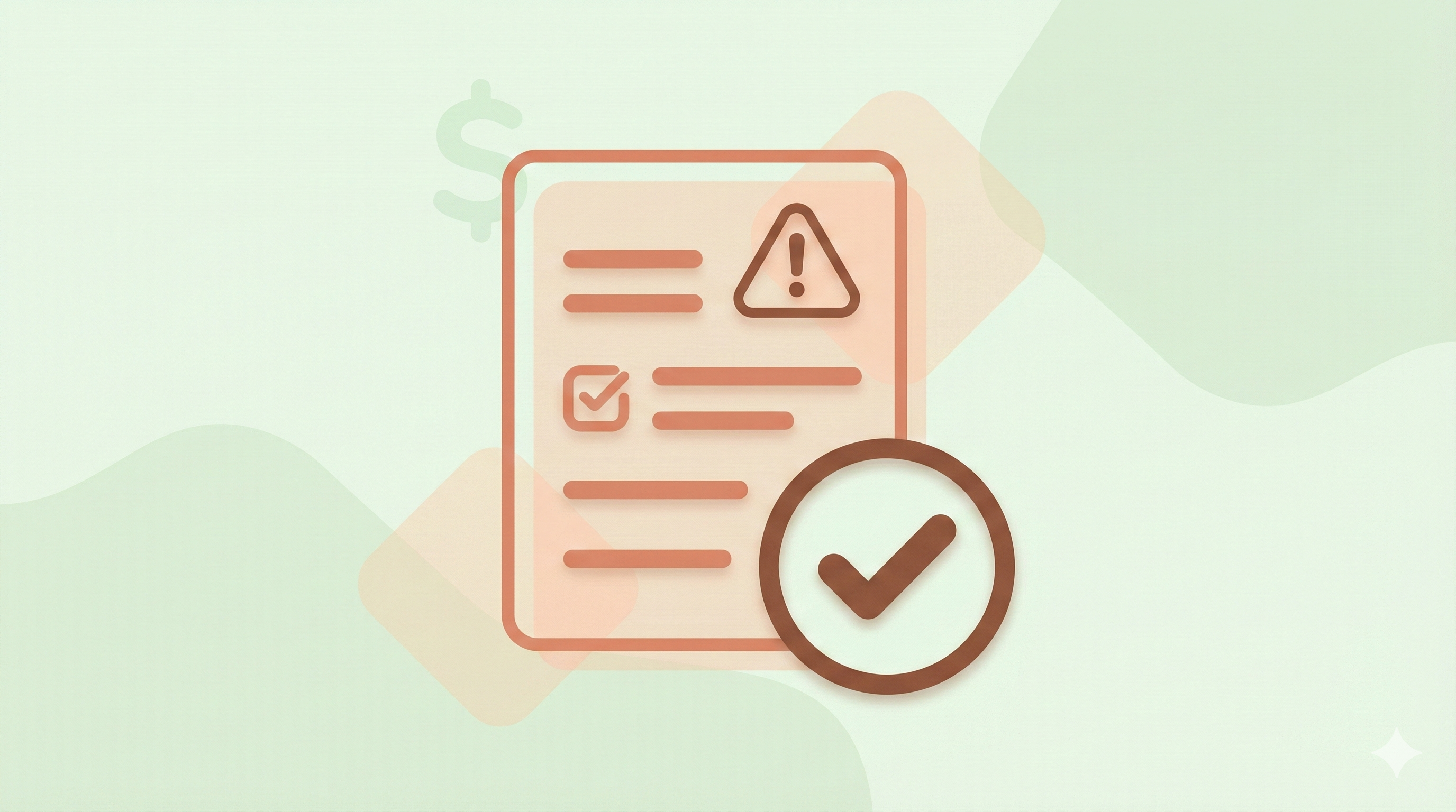Flat minimal illustration of a hardship warning symbol, financial document, and approval tick representing the KiwiSaver hardship withdrawal process.