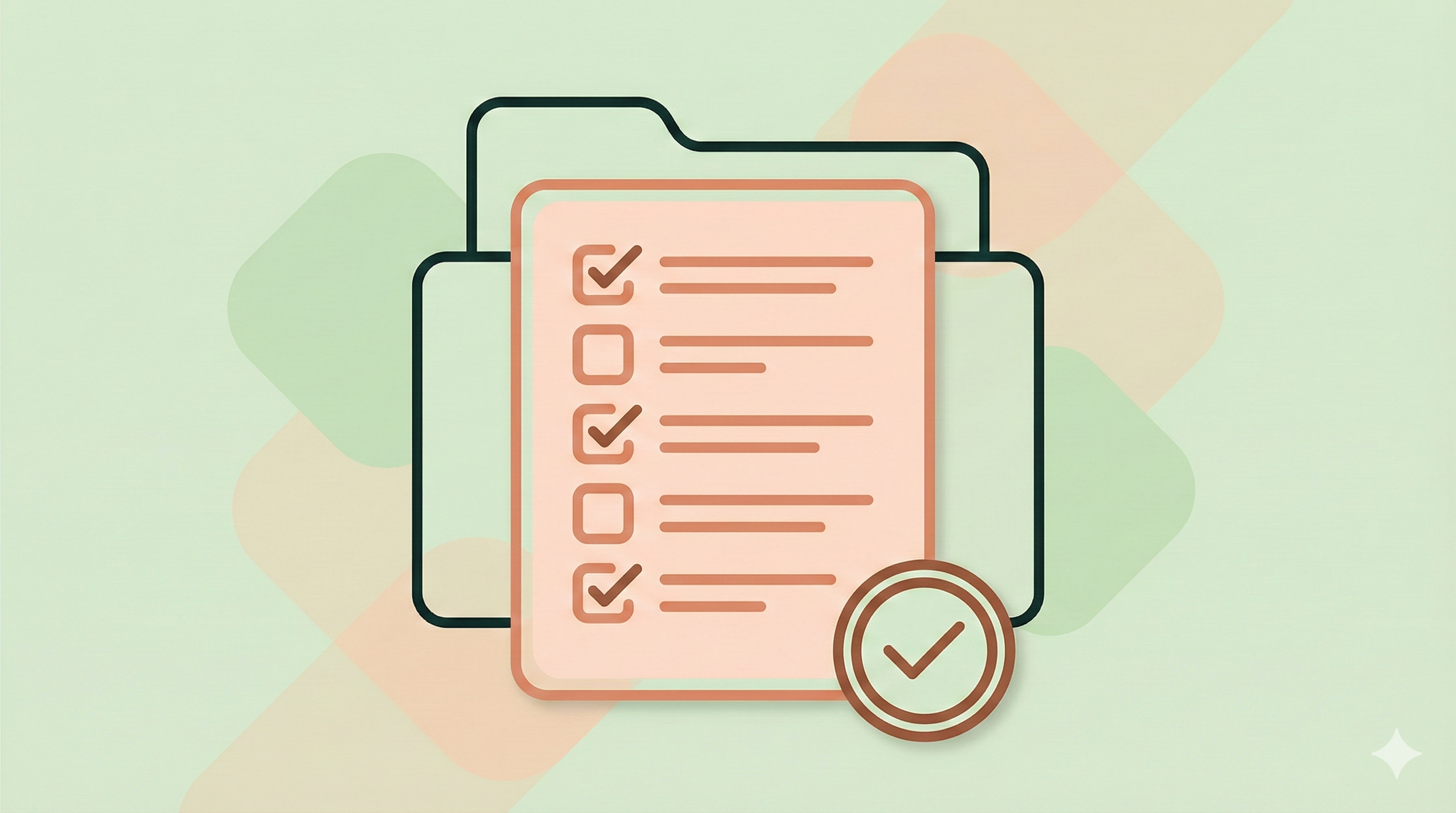 Flat minimal illustration of a checklist document with tick marks representing the required documents for a KiwiSaver medical withdrawal.